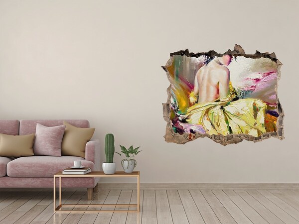 Trampantojo de pared rota efecto profundidad Mujer con vestido amarillo