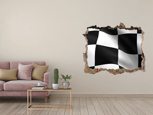 Pegatina de vinilo agujero 3d para pared Bandera a cuadros de carreras
