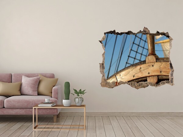 Vinilo pared rota 3d efecto realista Un barco en el mar