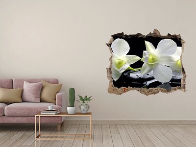Vinilo pared rota 3d efecto realista Flores y piedras en estilo zen