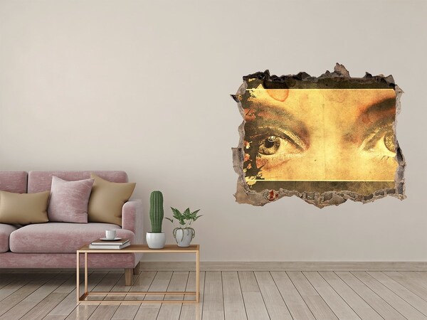 Vinilo pared rota 3d efecto realista Ojos desde detrás de la pared