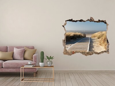 Vinilo pared rota 3d efecto realista Señalización hacia la playa