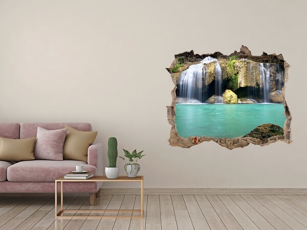 Vinilo pared rota 3d efecto realista Una cascada en un entorno paradisíaco