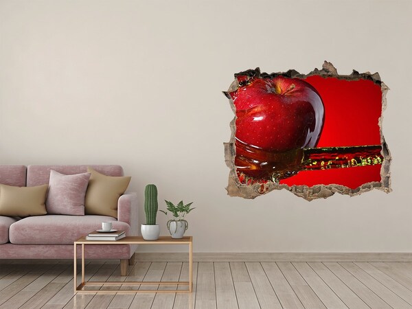 Vinilo pared rota 3d efecto realista Manzana roja en hormigón