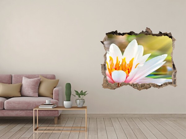 Vinilo pared rota 3d efecto realista Flor de agua en una pared en ruinas
