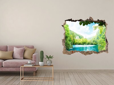 Pegatina de vinilo agujero 3d para pared Valle verde con un lago
