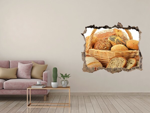Vinilo pared rota 3d efecto realista Una cesta de pan fresco