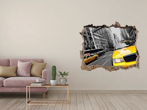 Pegatina de vinilo agujero 3d para pared Los taxis de Nueva York en acción