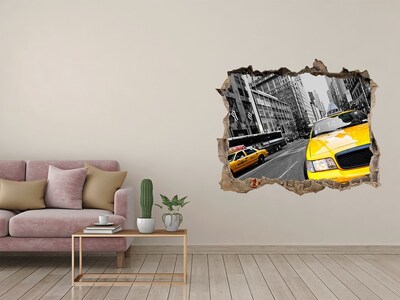 Pegatina de vinilo agujero 3d para pared Los taxis de Nueva York en acción