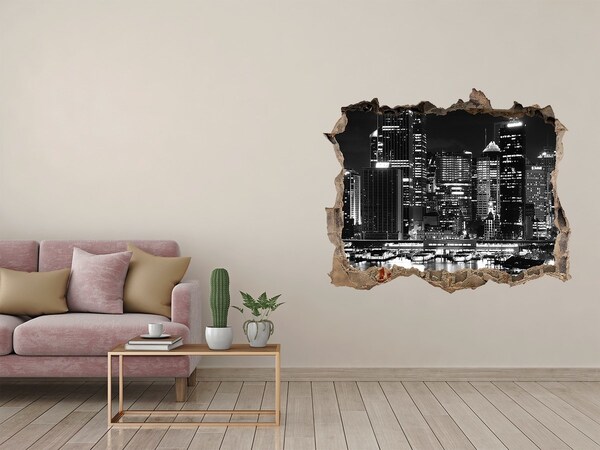 Vinilo pared rota 3d efecto realista Ciudad moderna de noche
