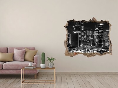 Vinilo pared rota 3d efecto realista Ciudad moderna de noche