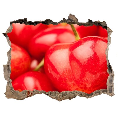 Pegatina agujero en la pared autoadhesiva Cerezas jugosas en un agujero en la pared