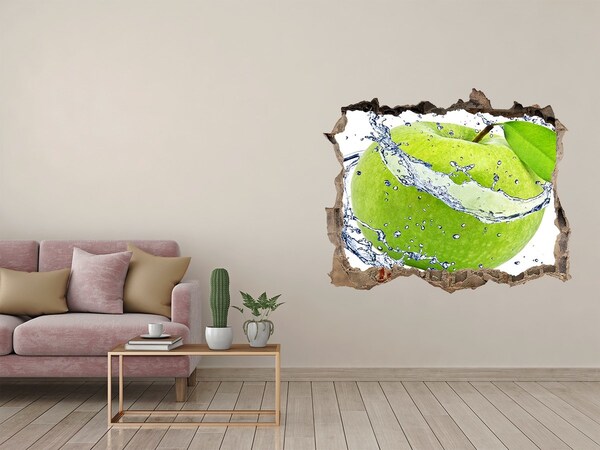 Pegatina de vinilo agujero 3d para pared Manzana verde en agua
