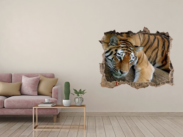 Vinilo pared rota 3d efecto realista Tigre en su hábitat natural
