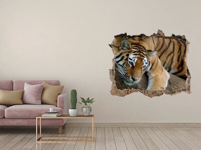 Vinilo pared rota 3d efecto realista Tigre en su hábitat natural