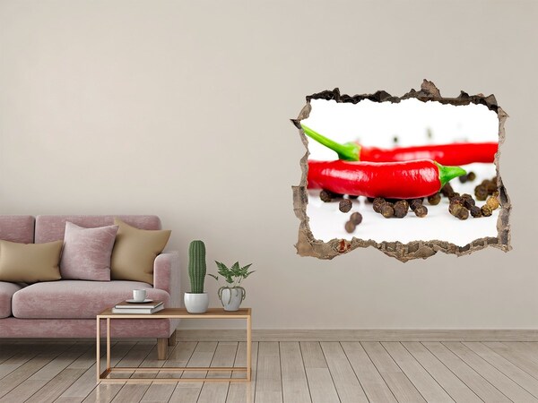 Pegatina de vinilo agujero 3d para pared Especias picantes en la cocina