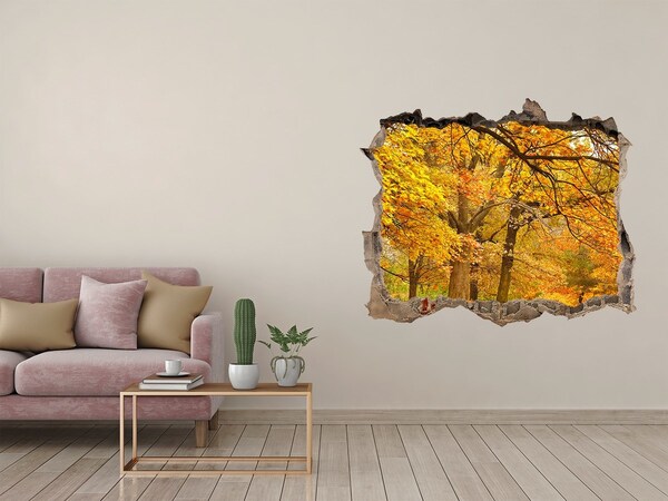 Pegatina de vinilo agujero 3d para pared Otoño dorado en el bosque