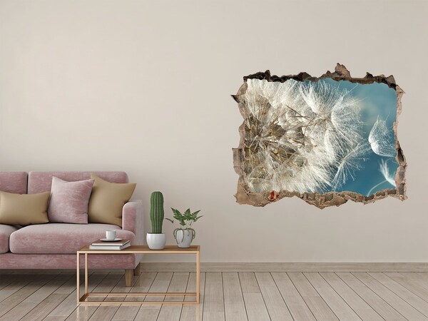 Vinilo pared rota 3d efecto realista Dientes de león contra el cielo
