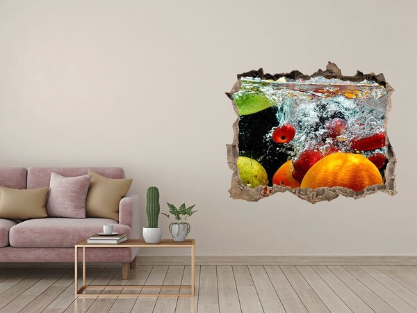 Vinilo pared rota 3d efecto realista Explosión de fruta en el agua