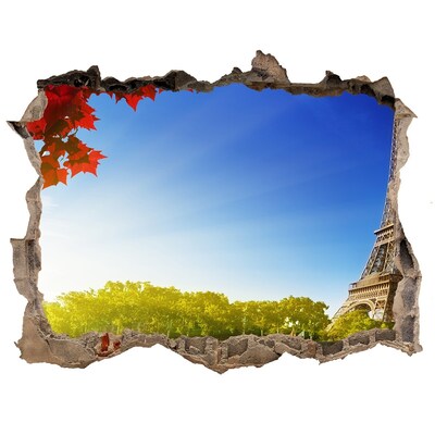 Vinilo pared rota 3d efecto realista La Torre Eiffel en París