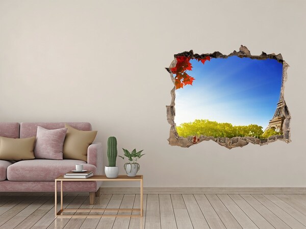 Vinilo pared rota 3d efecto realista La Torre Eiffel en París