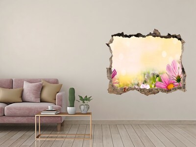 Pegatina de vinilo agujero 3d para pared Un paisaje floral detrás de un agujero en la pared
