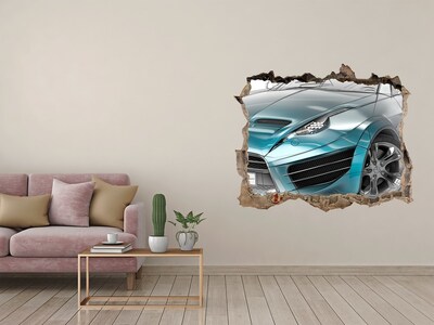 Vinilo pared rota 3d efecto realista Un coche deportivo en un agujero en la pared