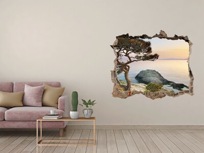 Vinilo pared rota 3d efecto realista Vista del mar al atardecer