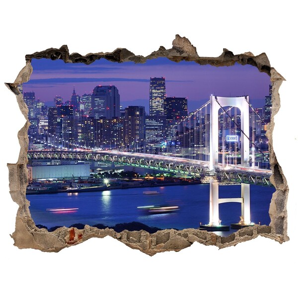 Vinilo pared rota 3d efecto realista El puente en la luz nocturna