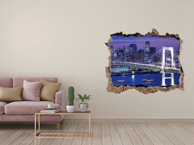 Vinilo pared rota 3d efecto realista El puente en la luz nocturna