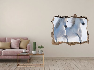 Pegatina de vinilo agujero 3d para pared Caballos blancos en fuga