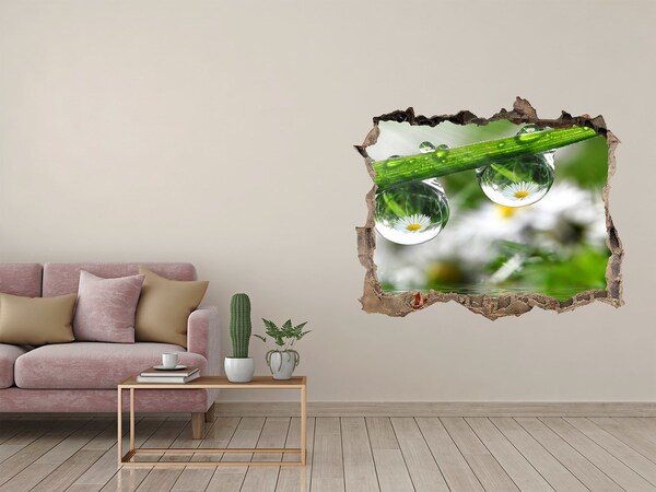 Vinilo pared rota 3d efecto realista Oasis floral con gotas de agua