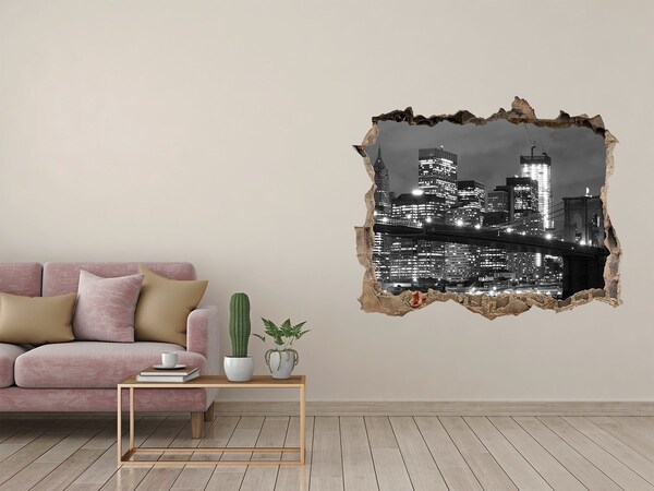 Vinilo pared rota 3d efecto realista Vista de Nueva York de noche