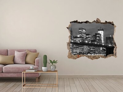 Vinilo pared rota 3d efecto realista Vista de Nueva York de noche