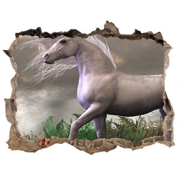 Vinilo pared rota 3d efecto realista Un caballo mítico en un paisaje mágico
