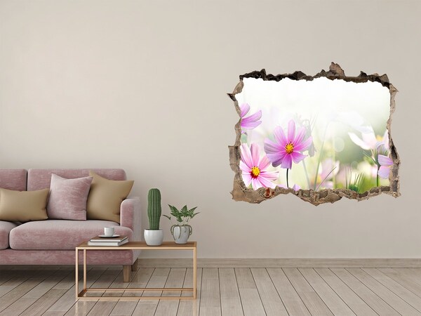 Vinilo pared rota 3d efecto realista Un paraíso de flores detrás del muro