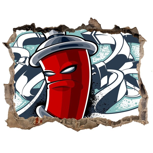 Trampantojo de pared rota efecto profundidad Taza roja con grafiti