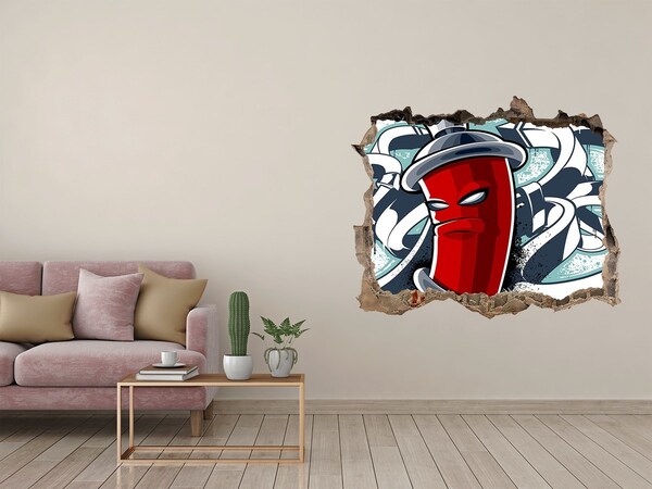 Trampantojo de pared rota efecto profundidad Taza roja con grafiti