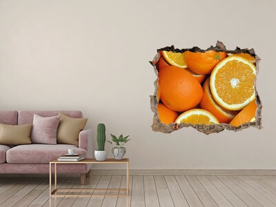 Vinilo pared rota 3d efecto realista Naranjas frescas en un agujero en la pared