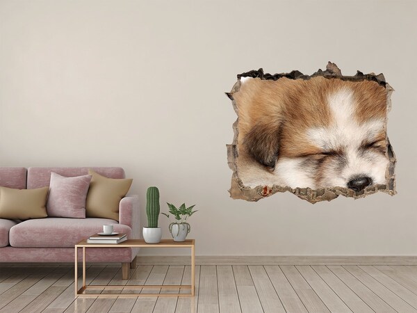 Pegatina de vinilo agujero 3d para pared Lindo cachorro en un agujero en la pared