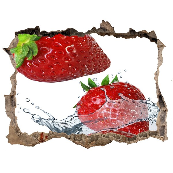 Vinilo pared rota 3d efecto realista Fresas jugosas en agua