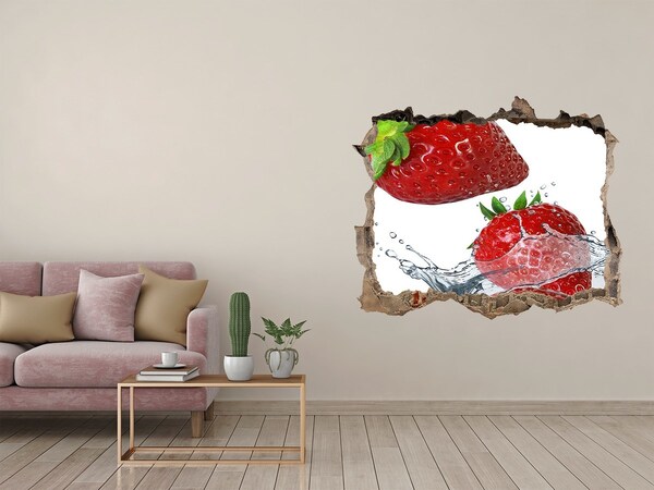 Vinilo pared rota 3d efecto realista Fresas jugosas en agua