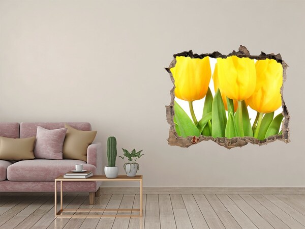 Vinilo pared rota 3d efecto realista Flores de tulipán en un agujero en la pared