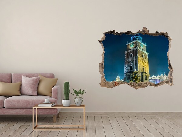 Vinilo pared rota 3d efecto realista Torre del Reloj de Cracovia