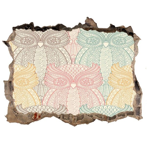 Vinilo pared rota 3d efecto realista Búhos alados sobre un fondo de piedra