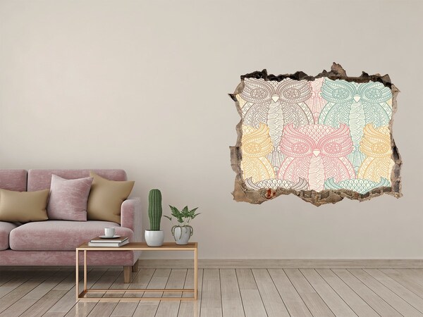 Vinilo pared rota 3d efecto realista Búhos alados sobre un fondo de piedra