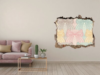 Vinilo pared rota 3d efecto realista Búhos alados sobre un fondo de piedra