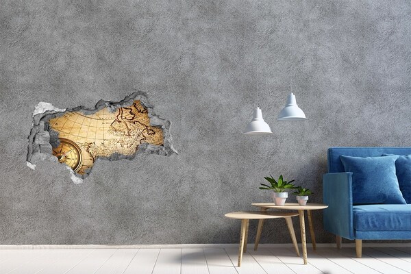 Pegatina de vinilo agujero 3d para pared Mapa antiguo de América
