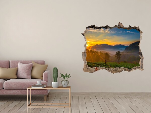 Pegatina de vinilo agujero 3d para pared Atardecer en las montañas
