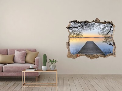 Vinilo pared rota 3d efecto realista Puesta de sol sobre el lago
